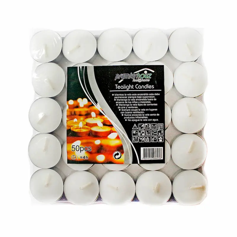 Vela Tealight Flotante Blancas Pack de 50un 14g (4 horas)