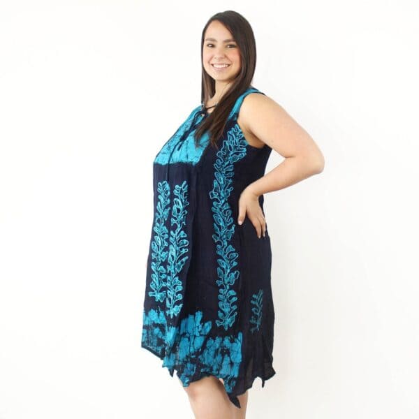 Vestido hindu negro con azul sin mangas