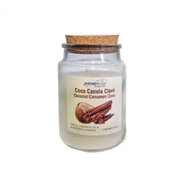 Vela Aromática Coco Canela Clavo 120 gramos. Vela Frasco