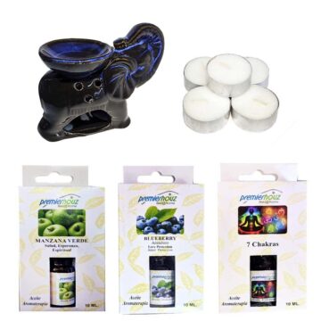 Kit de Aromaterapia difusor Elefante negro azul + 3 aceites Surtidos +5 velas