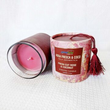 Vela Aromática Rosa Fresca y Coco 120 gramos (Con borla)