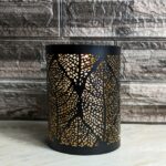 Porta velas negro Hojas 14cm