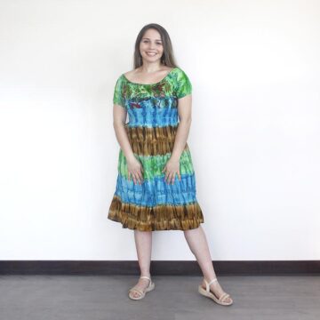 Vestido hindu manga corta verde y cafe