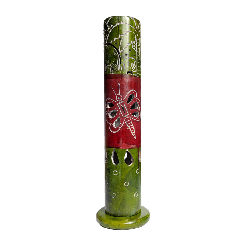 Porta Incienso torre 27cm rojo y verde Piedra Esteatita