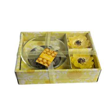 Kit de velas flor Limón con porta velas de vidrio