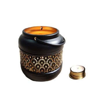 Porta Vela Farol Metal Negro