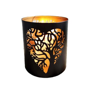 Porta Vela Árbol Corazón Chico Metal Negro