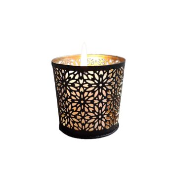 Porta Vela Espiral Flor Chico Metal Negro 7cm