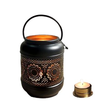 Porta Vela Farol Mandala Chico Metal Negro