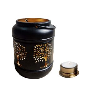 Porta Vela Farol Árbol Chico Metal Negro