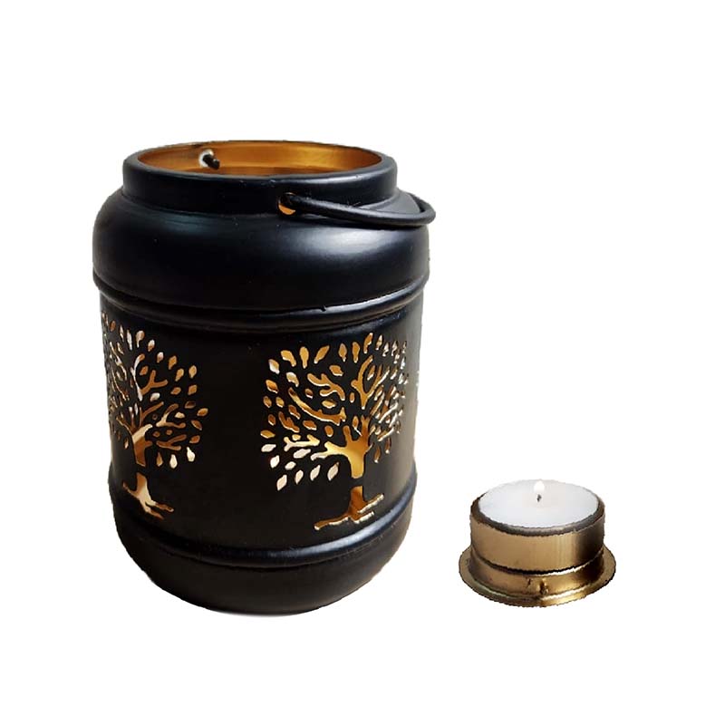 Porta Vela Farol Árbol Chico Metal Negro