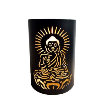 Porta Vela Buda Iluminado Metal Negro