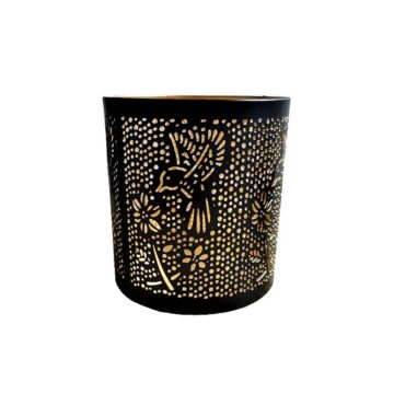 Porta Vela Ave y Flor chico Metal Negro