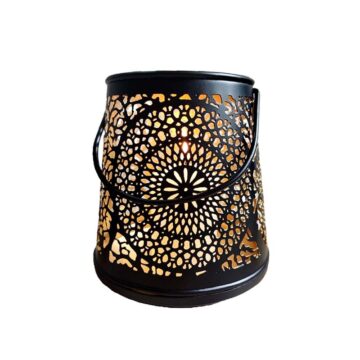 Porta Vela Farol Mandala Metal Negro