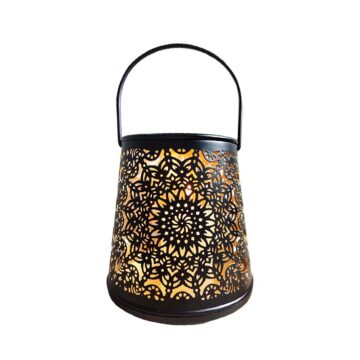 Porta Vela Farol Flor Mandala Metal Negro