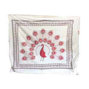 Cubrecama o mural Pavo Real blanco con rojo