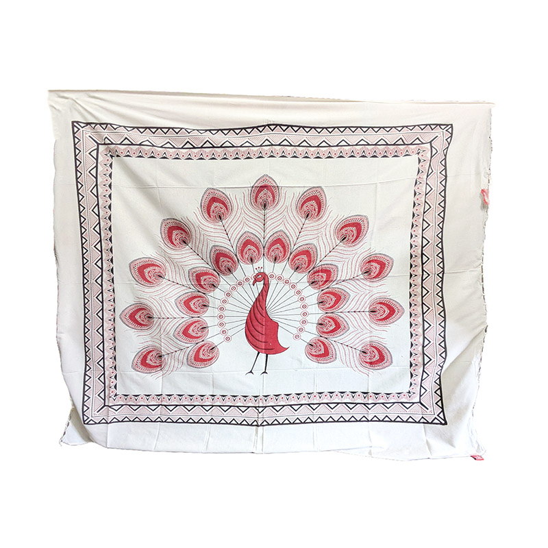 Cubrecama o mural Pavo Real blanco con rojo