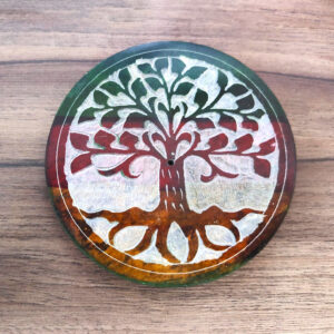 Porta incienso de piedra con figura de árbol