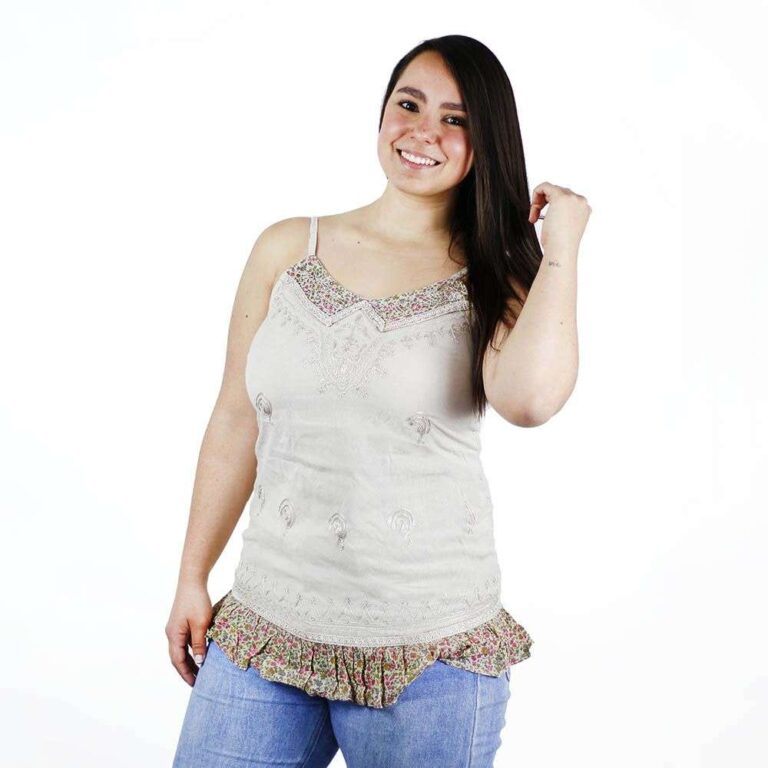 Blusa de la India sin mangas color beige con detalle floral 3 Blusa de la India sin mangas color beige con detalle floral