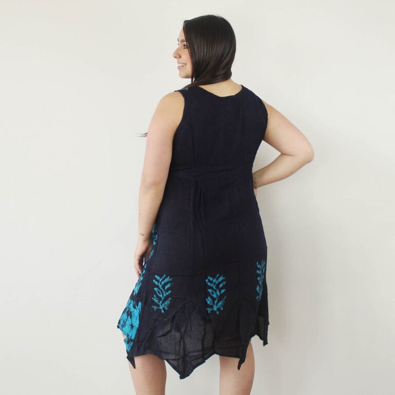 Vestido hindu negro con azul sin mangas