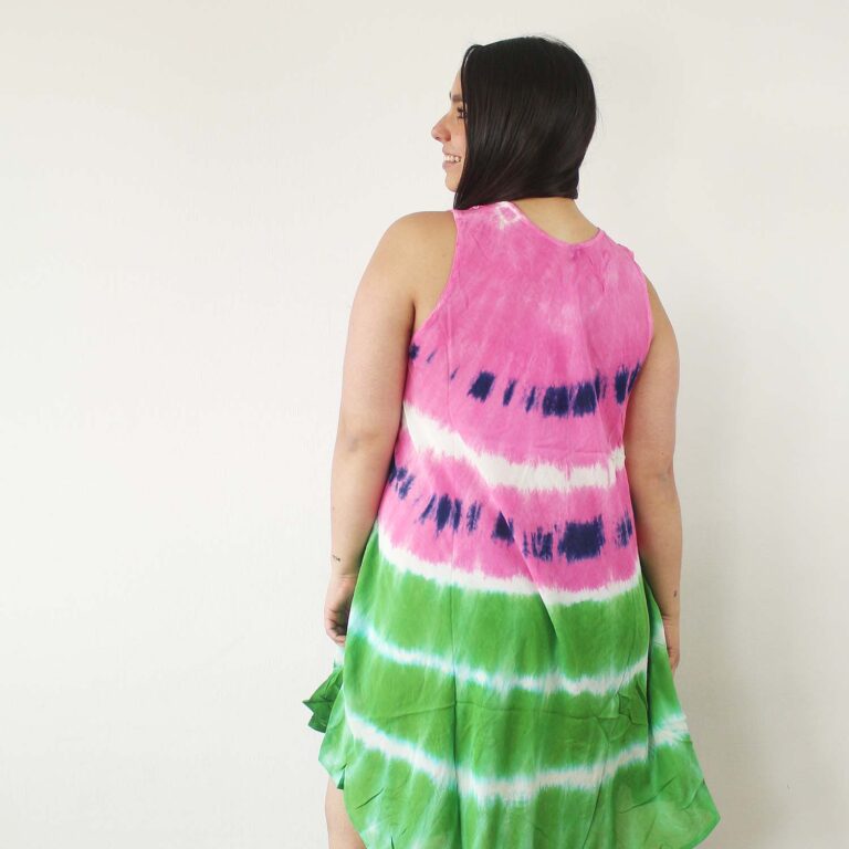 Vestido hindu sin mangas verde y rosado 5 Vestido hindu sin mangas verde y rosado