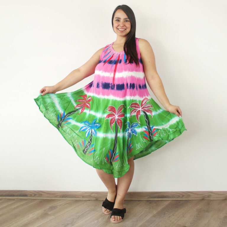 Vestido hindu sin mangas verde y rosado 4 Vestido hindu sin mangas verde y rosado