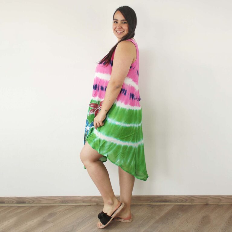 Vestido hindu sin mangas verde y rosado 6 Vestido hindu sin mangas verde y rosado