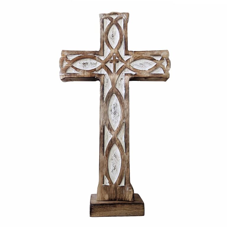 Cruz de Madera artesanal con blanco 32cm