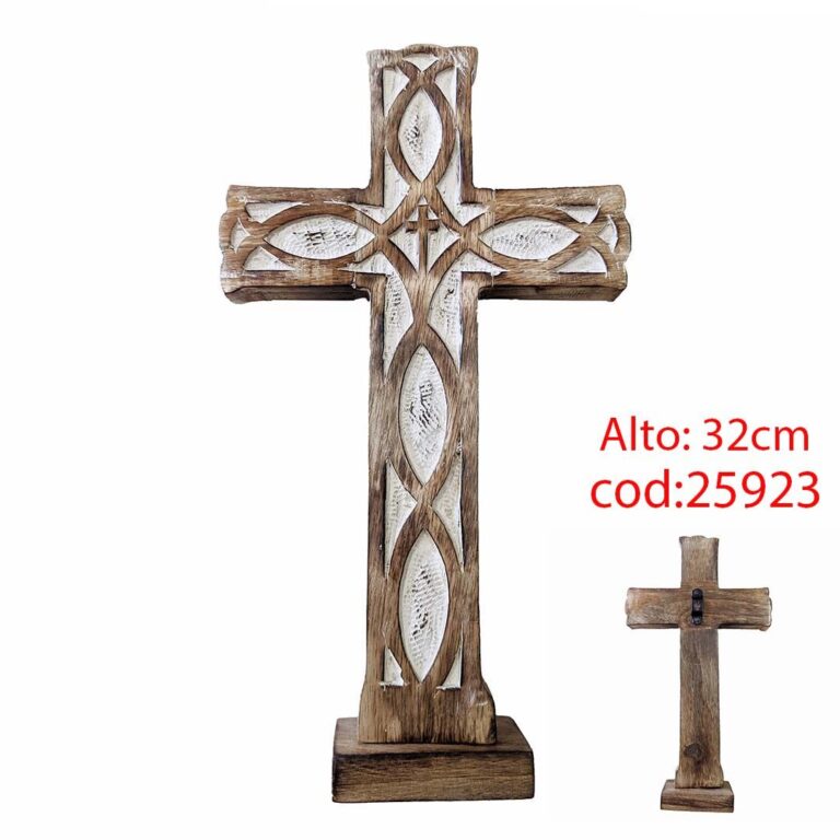 Cruz de Madera artesanal con blanco 32cm