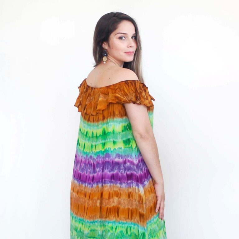 Vestido hindu hombros Morado Naranja Verde 4 Vestido hindu hombros Morado Naranja Verde