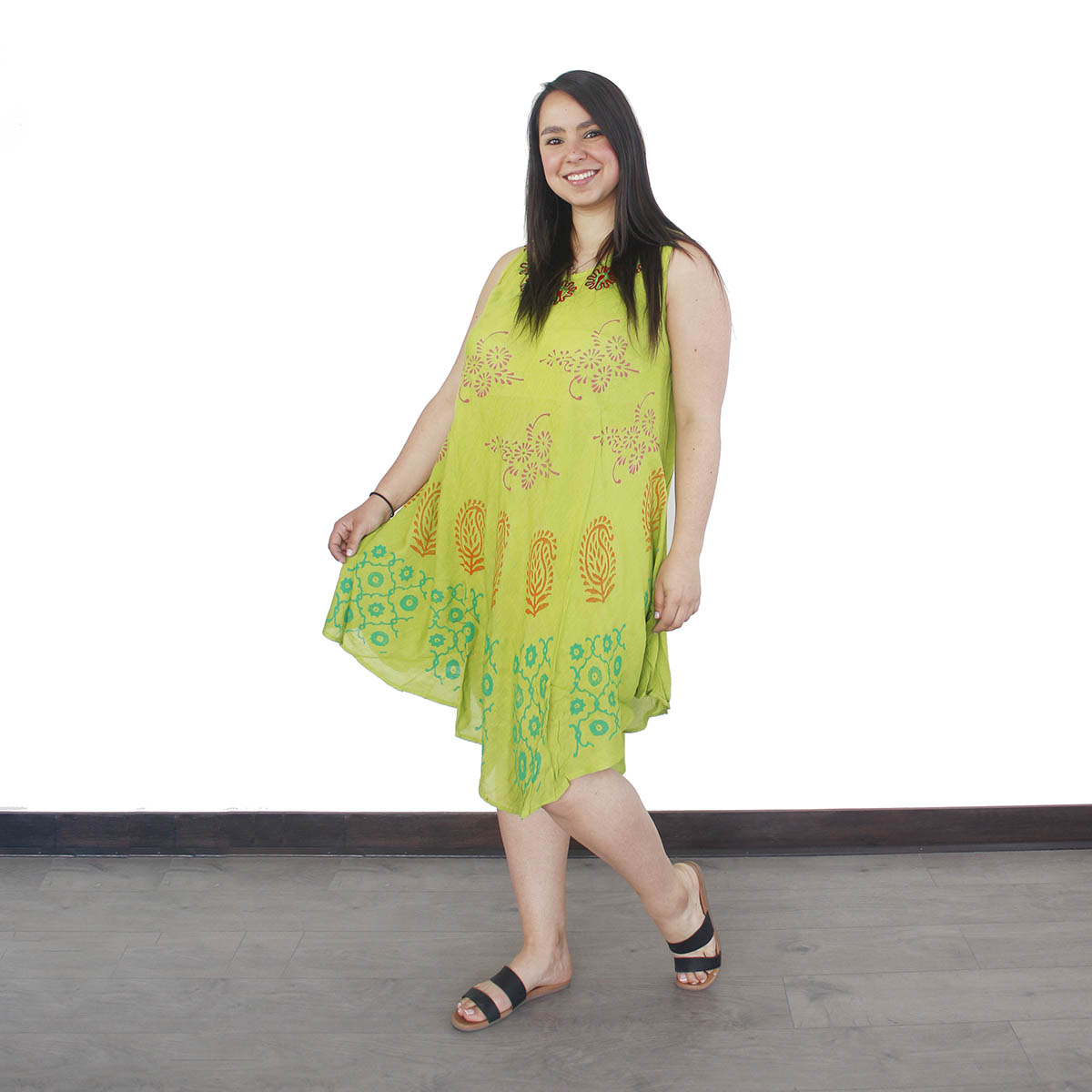 Vestido verano sin mangas hindú color verde 1 Vestido verano sin mangas hindú color verde