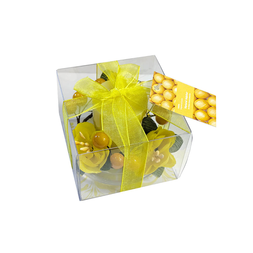 Vela chica en platito de vidrio Amarillo Limón 1 Vela chica en platito de vidrio Amarillo Limón