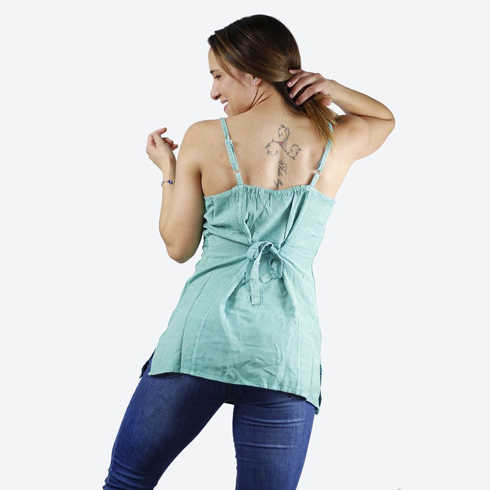 Blusa de la India sin mangas color aguamarina con detalle florales 2 Blusa de la India sin mangas color aguamarina con detalle florales - Imagen 2