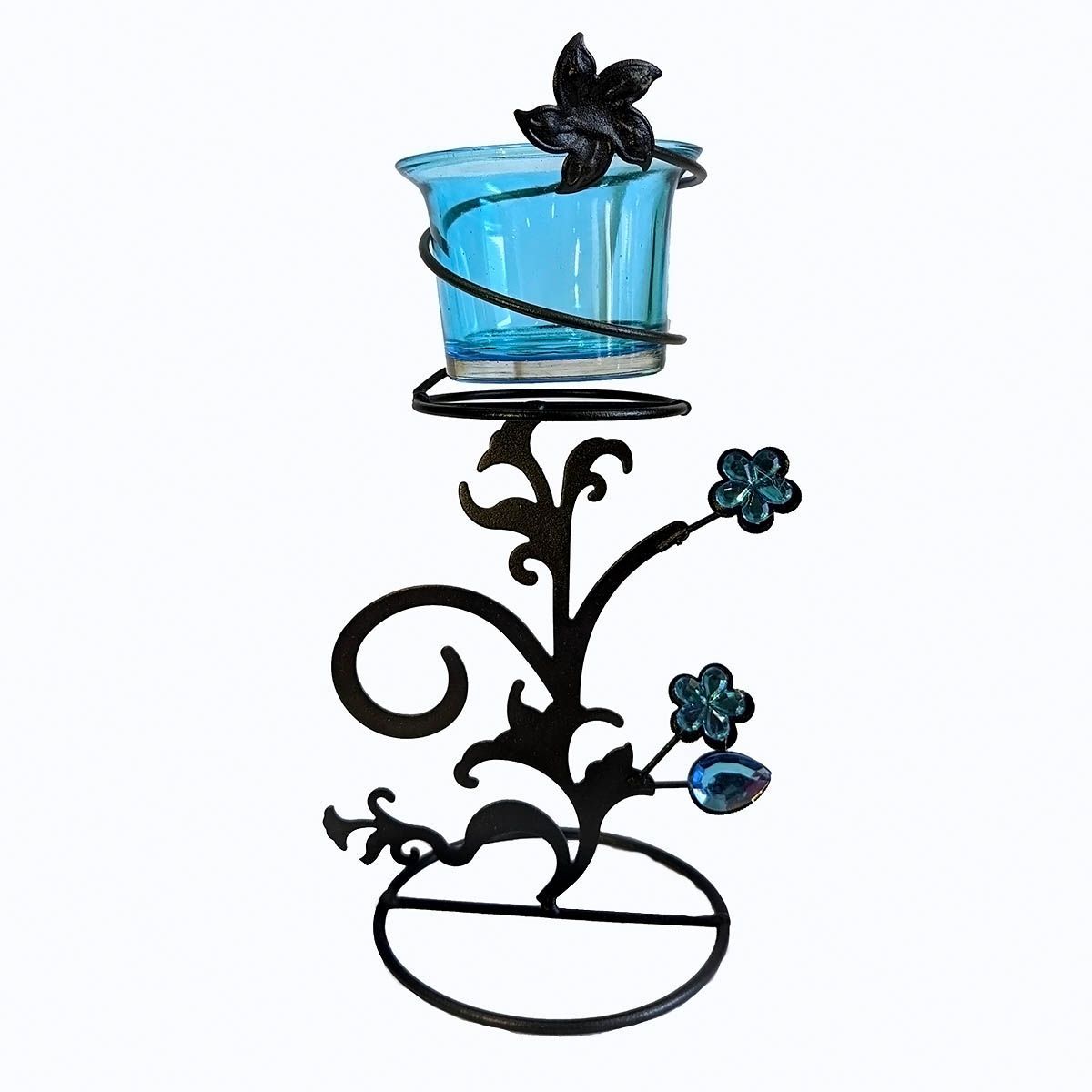 Porta velas de Flor para una vela en color azul 1 Porta velas de Flor para una vela en color azul