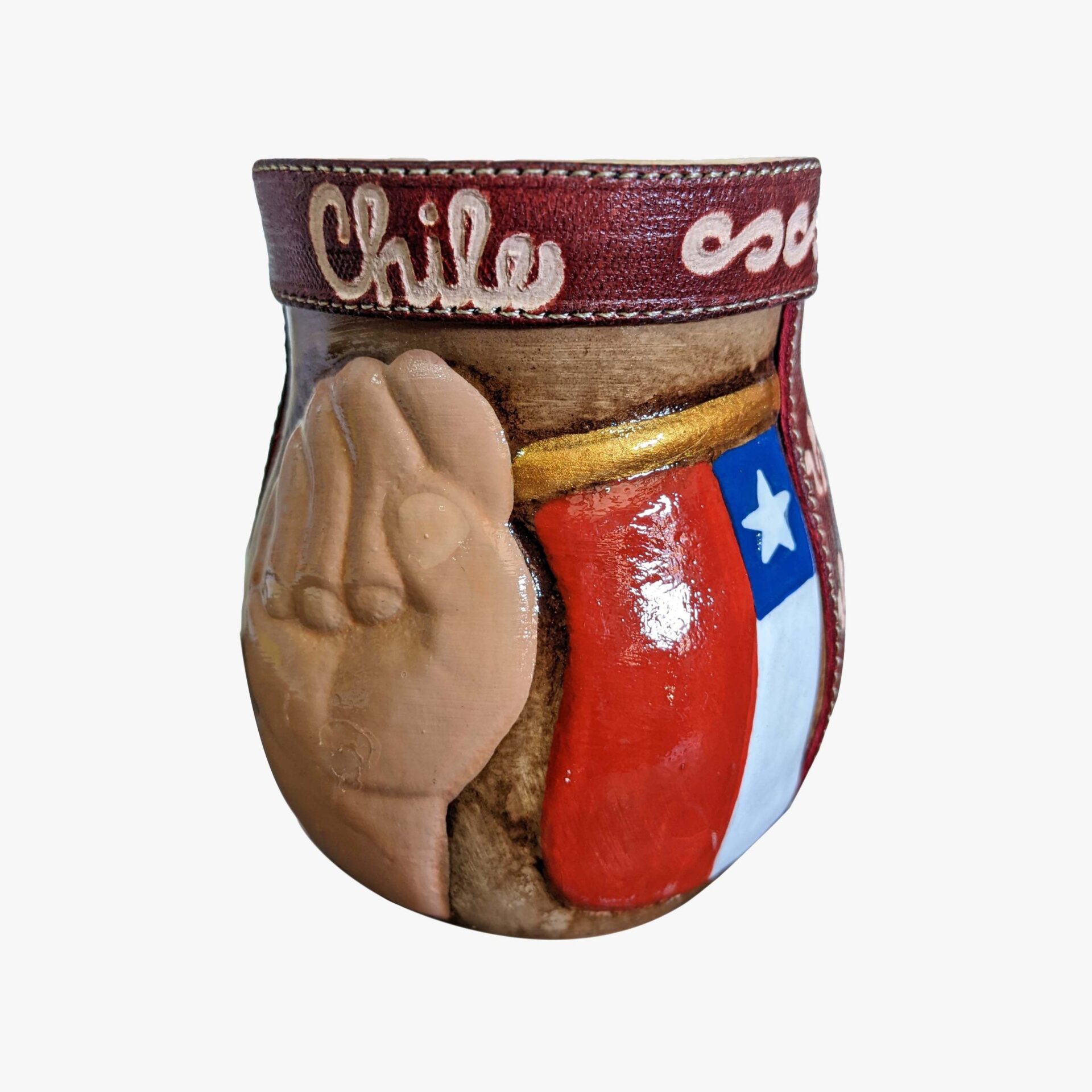 Mate de cerámica decorado artesanal Chile10,5cm 1 Mate de cerámica decorado artesanal Chile10,5cm