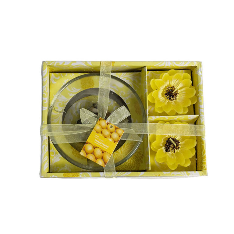 Kit de velas flor Limón con porta velas de vidrio 3 Kit de velas flor Limón con porta velas de vidrio