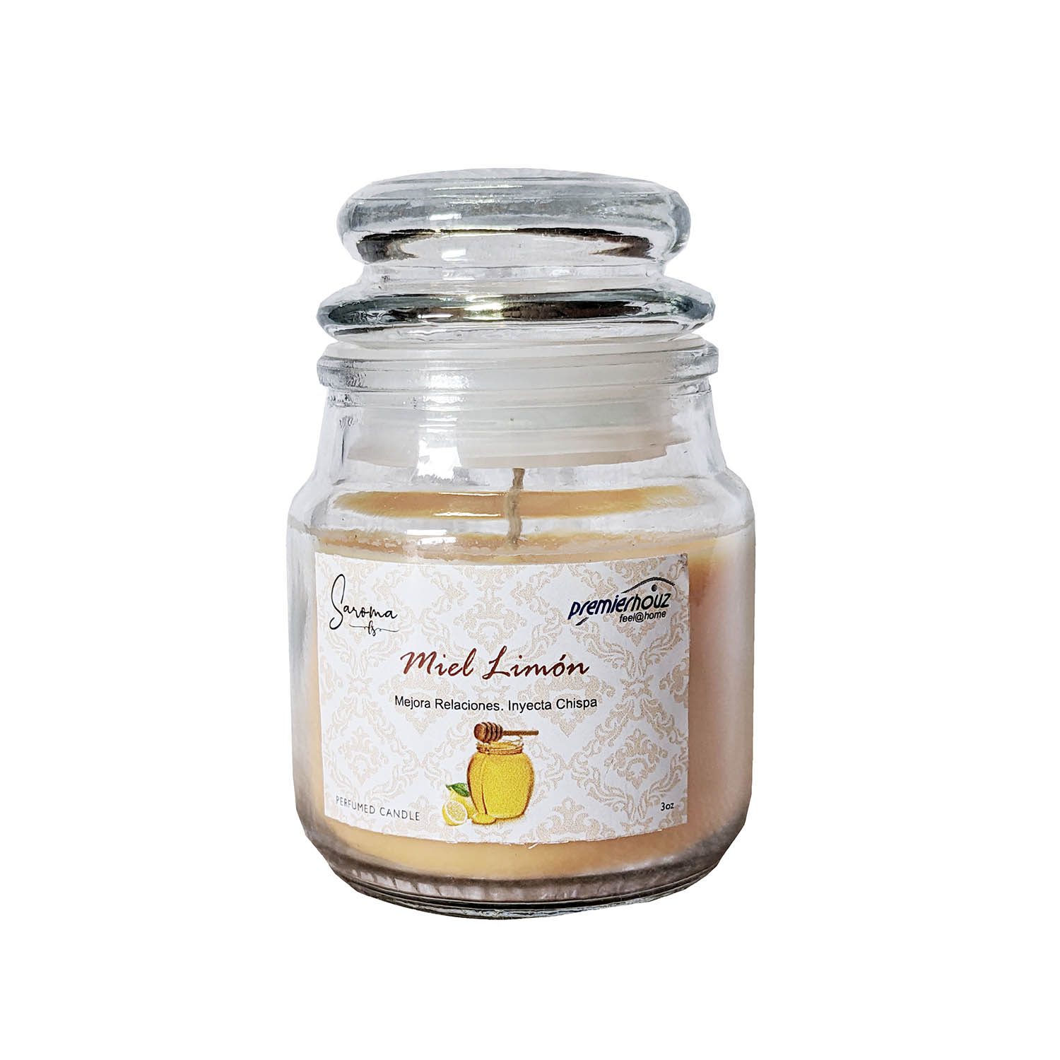 Vela Aromática de Miel Limón en frasco de vidrio 1 Vela Aromática de Miel Limón en frasco de vidrio