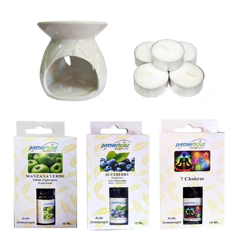 Kit de Aromaterapia difusor + 3 aceites Surtidos +5 velas 1 Kit de Aromaterapia difusor + 3 aceites Surtidos +5 velas