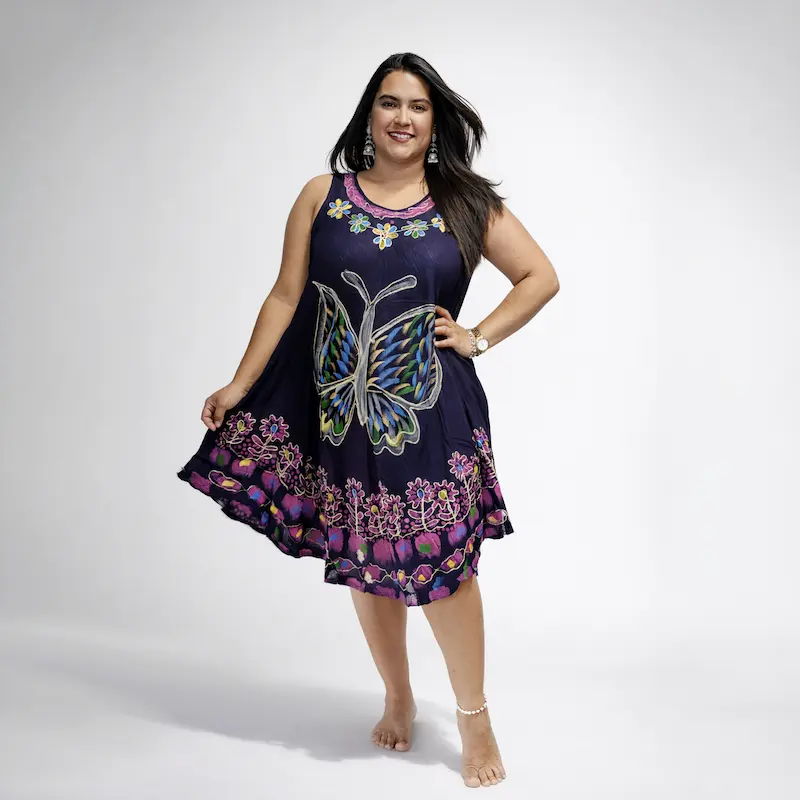 Vestido hindu negro lila mariposa
