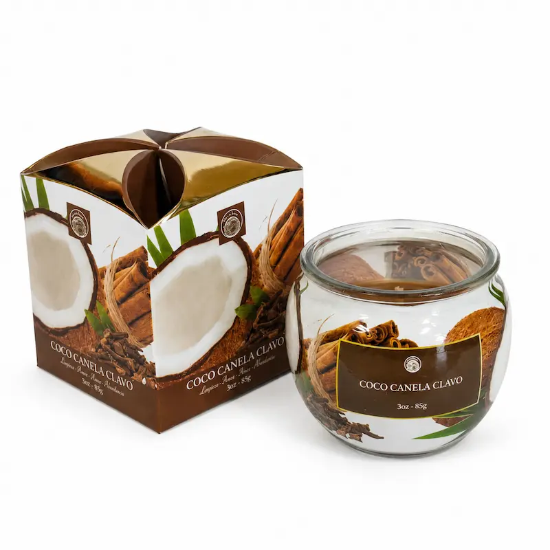 Vela Aromática Coco, Canela y Clavo Desi Vibes 85g Aroma Tropical y Especiado