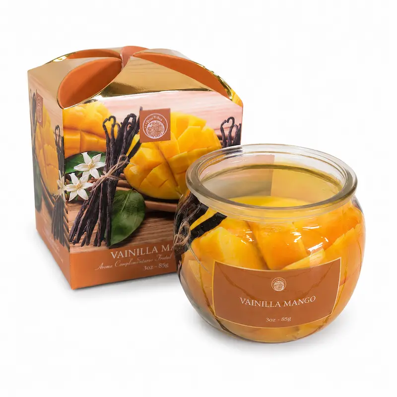 Vela Aromática Vainilla Mango Desi Vibes 85g Aroma Tropical y Dulce