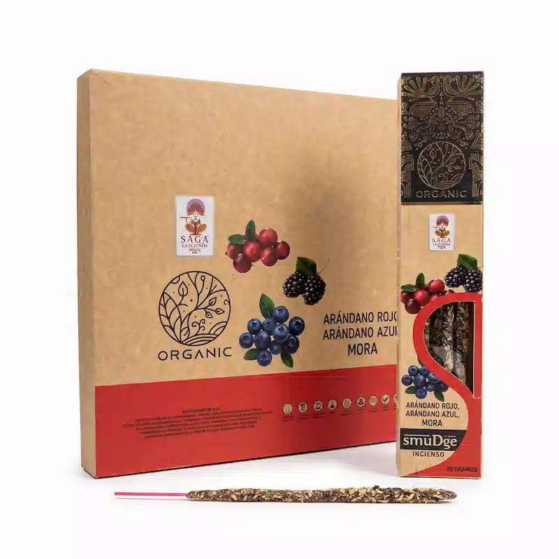 Incienso Orgánico Arándano Rojo, Azul y Mora 12 Cajitas 25g SAGA Oganic
