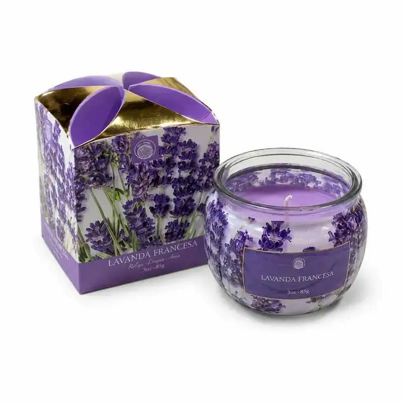 Vela Aromática Lavanda Francesa en Frasco de Vidrio 85g Relajación y Bienestar
