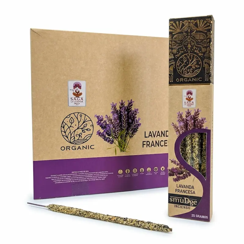 Incienso Orgánico Lavanda Francesa 12 Cajitas 25g SAGA Organic