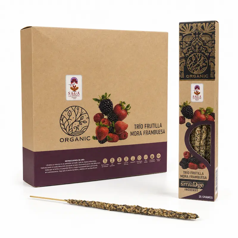 Incienso Orgánico Frutilla, Mora y Frambuesa 12 Cajitas 25g SAGA