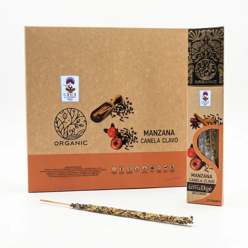 Incienso Orgánico de Manzana, Canela y Clavo 12 Cajitas 25g SAGA Organic
