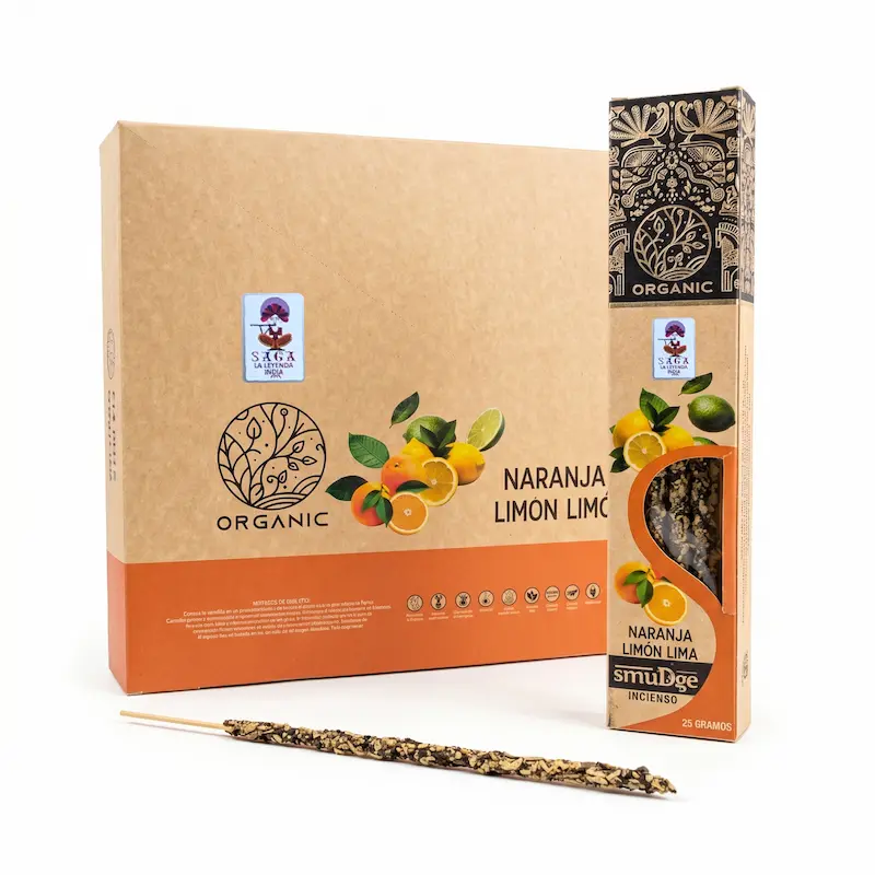 Incienso Orgánico de Naranja Limón Lima 12 Cajitas 25g SAGA