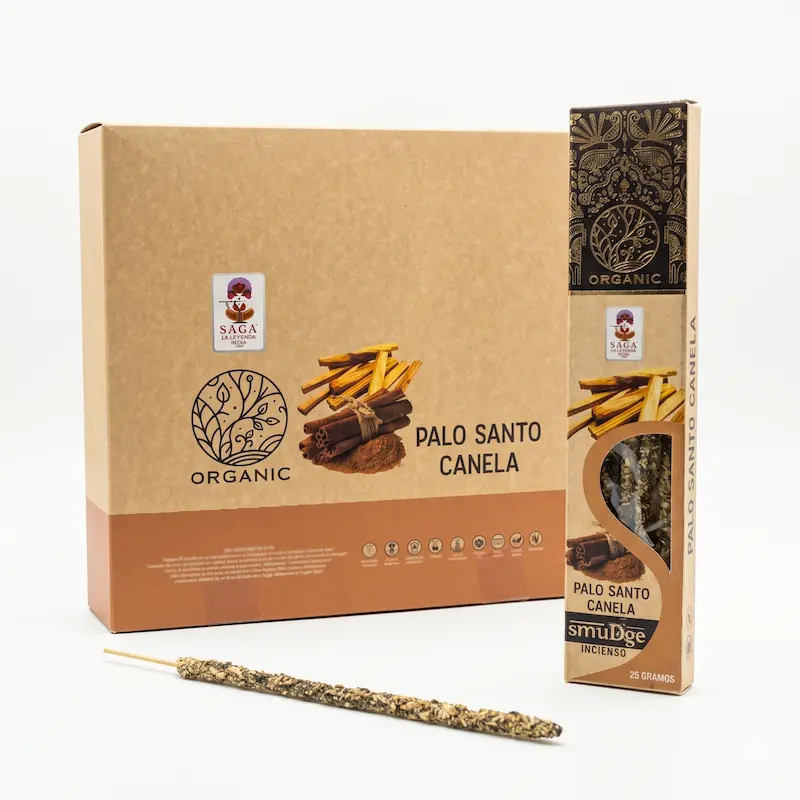 Incienso Orgánico de Palo Santo Canela 12 Cajitas 25g SAGA