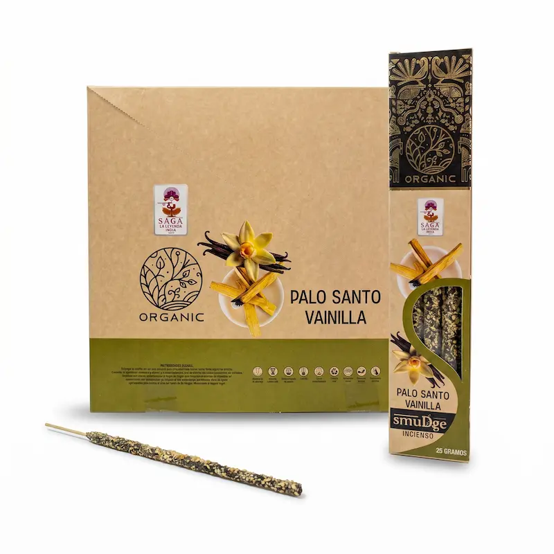 Incienso Orgánico de Palo Santo Vainilla 12 Cajitas 25g SAGA 1 Incienso Orgánico de Palo Santo Vainilla 12 Cajitas 25g SAGA
