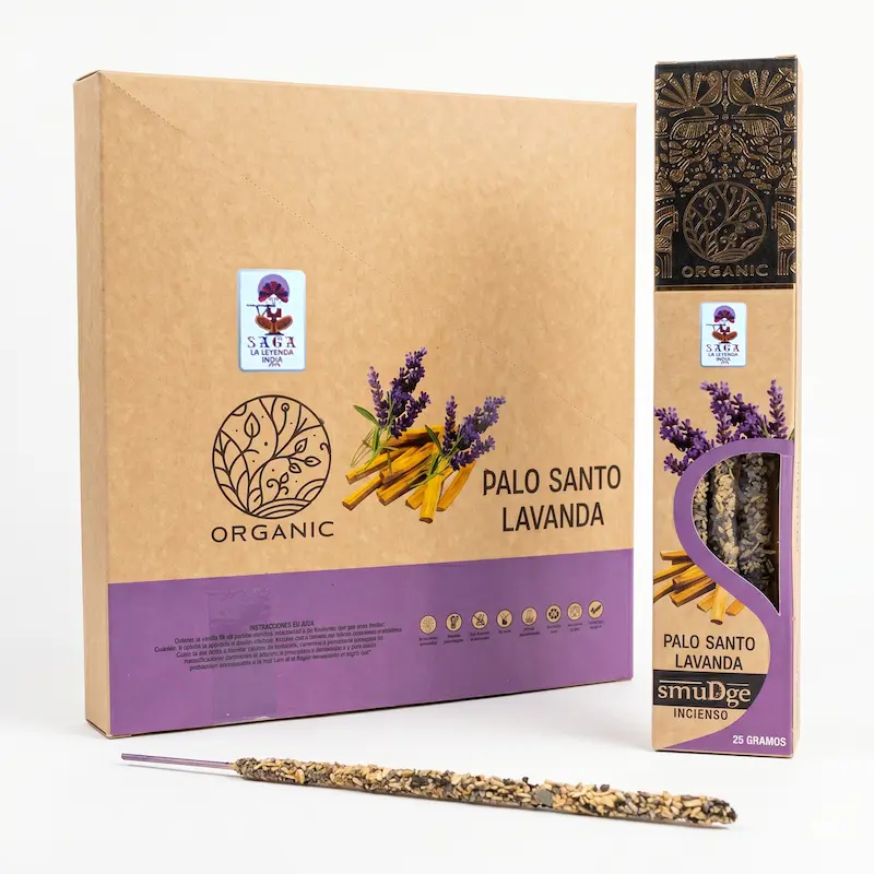 Incienso Orgánico de Palo Santo Lavanda 12 Cajitas 25g SAGA